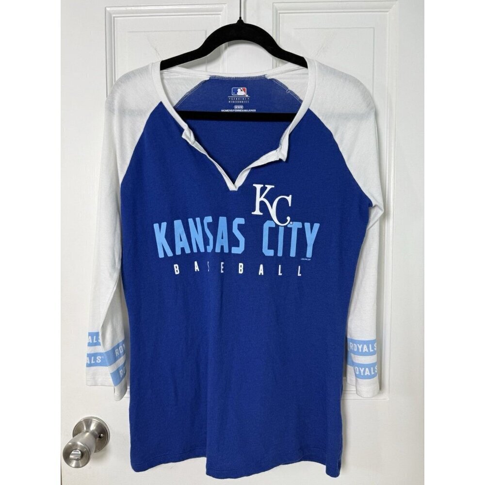 Kansas City Royals Women’s Scallop Bottoms VNeck Shirt Size Medium EUC